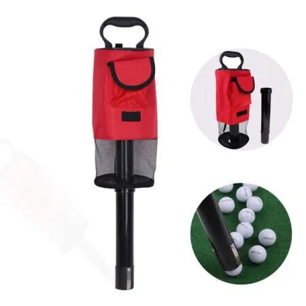 Golf Ball Retriever,Portable Shag Bag Golf Ball Pick Up with Removable Plastic Tube,Pocket Shagger Storage Color Red