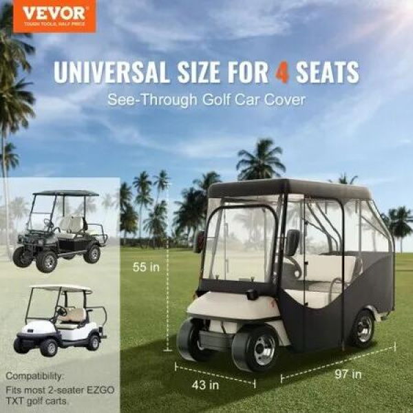 Golf Cart Enclosure 420D Polyester Driving Enclosure with 4-Sided Transparent Windows 4 Passenger Club Car Covers Universal Fits