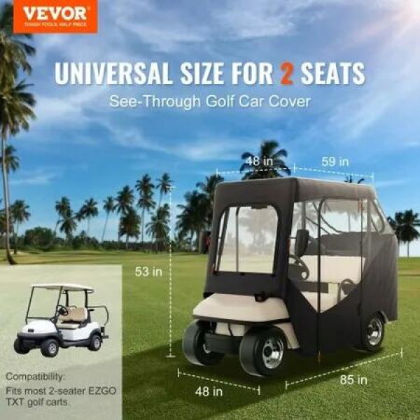 Golf Cart Enclosure 600D Polyester Driving Enclosure with 4-Sided Transparent Windows 2 Passenger Club Car Covers Universal Fits for Most Brand Carts