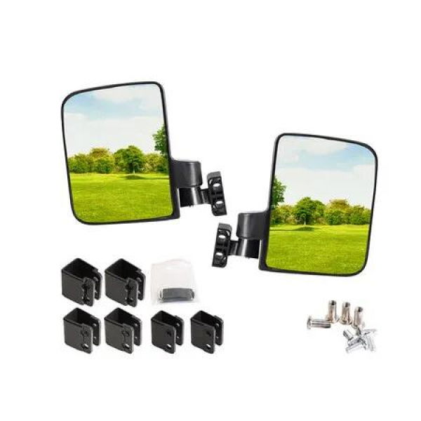 Golf Cart Mirror No Drilling Side Mirrors Universal for Yamaha, Club Car, EZGO, Folding Side Rear View Mirrors Adjustable 180 Degree HD Glass