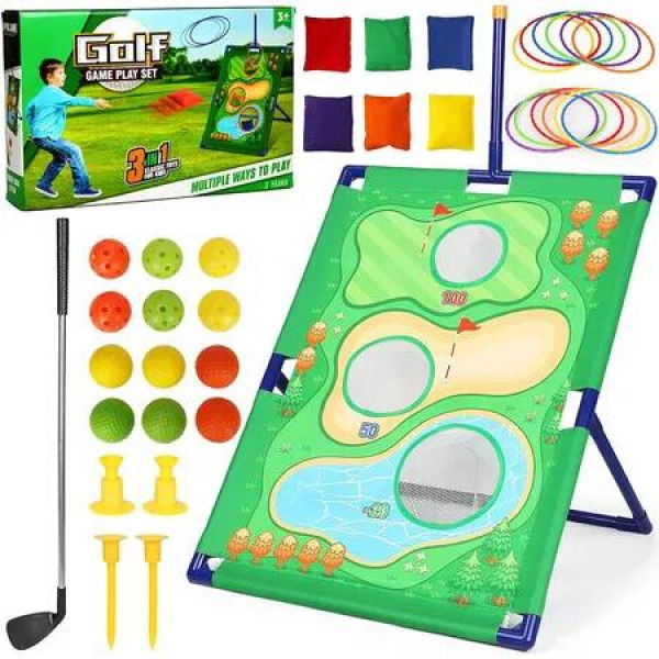 Golf Chipping Game Set, Chipping Mat with 12 Sticky Balls & 6 Bean Bags, Indoor Outdoor Golf Practice for Lawn Yard Games Gift for Friends Family