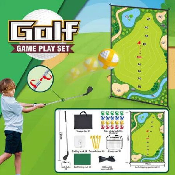 Golf Chipping Game Sticky Balls Darts Mat Play Set Indoor Outdoor Children Ages 3+ Clubs Practice Fun Family Activity Leisure Sports