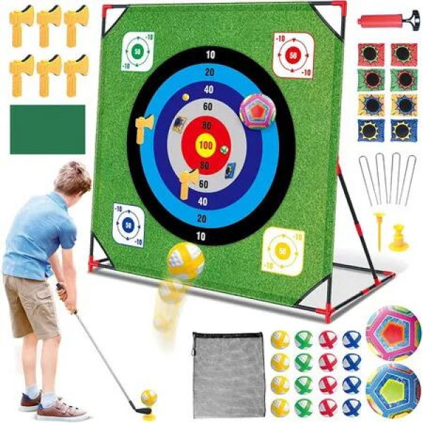Golf Chipping Game with Stand, Golf Target Battle Game with Putting Mat, Outdoor Golf Yard Game for Chipping Practice for Golfers