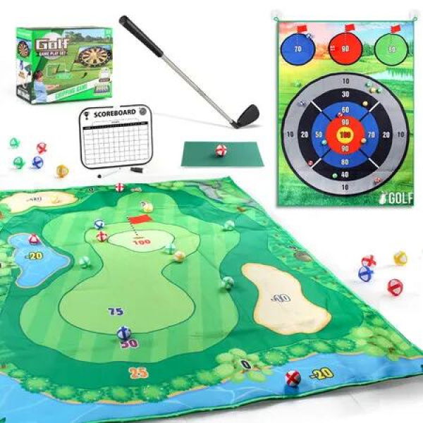 Golf Clubs Chipping Game with Sticky Balls Fun Game Mat Golfing Accessories Set Sports Gifts for Men Women Children Age 3+