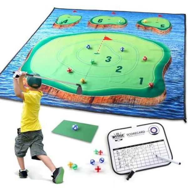 Golf Game Chipping Mat Sticky Balls Darts Gaming Golfing Practice Sports Gym Indoor Outdoor Set Kids Ages 3+ Clubs Fun Activity Gift