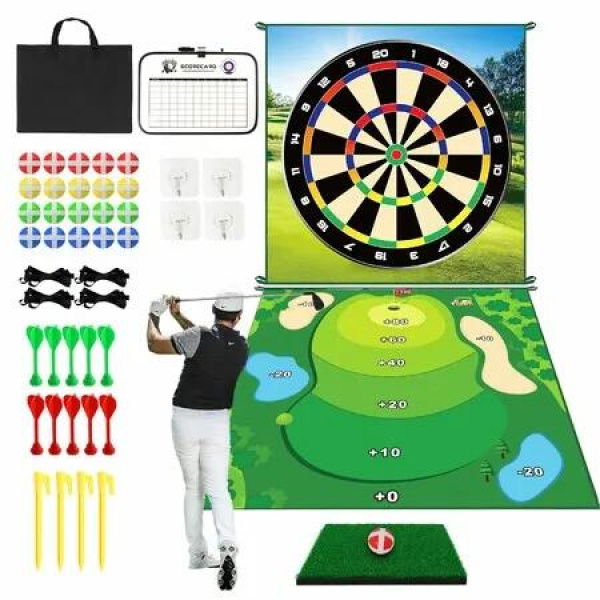 Golf Game Golf Chipping Game,Double Sided Golf Games,Indoor/Outdoor Golf Games Practice Hitting Mat with 20 Sticky Balls and 10 Darts