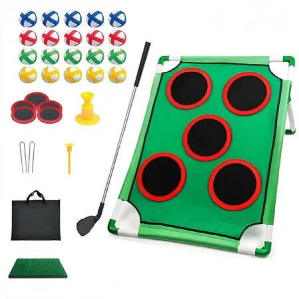 Golf Game Play Set with Chipping and Golf Pong,Putter 20 Sticky Practice Balls,Outdoor Yard Game for Family Fun