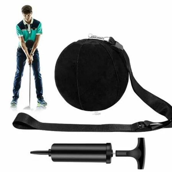 Golf Training Ball Smart Ball Golf Training Aid Inflatable Swing Training Ball with Inflator Pump and Adjustable Lanyard,Assist Golf Swing Trainer,Black