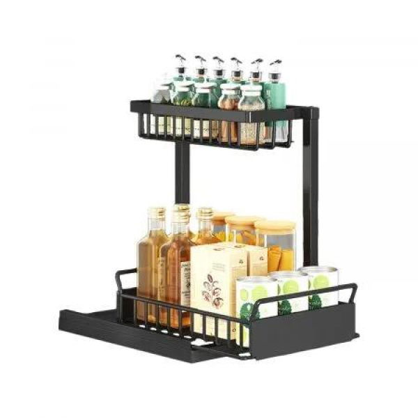 GOMINIMO 2 Tier Multi-purpose Under Sink Storage Rack (Black) GO-USO-103-JX