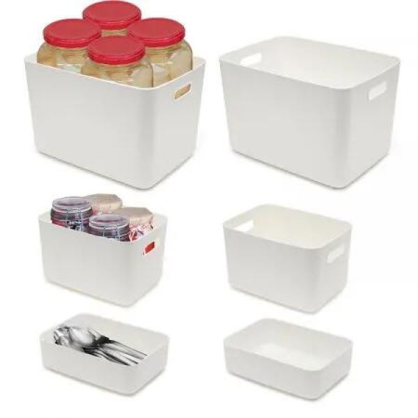 GOMINIMO 6 Pieces Plastic Storage Bins with 4 Lids (Beige)GO-SBI-100-CYP