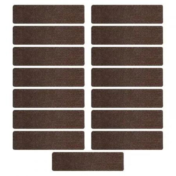 GOMINIMO Set of 15 Non Slip Carpet Stair Tread 20.3 x76cm (Brown) GO-CST-101-LD