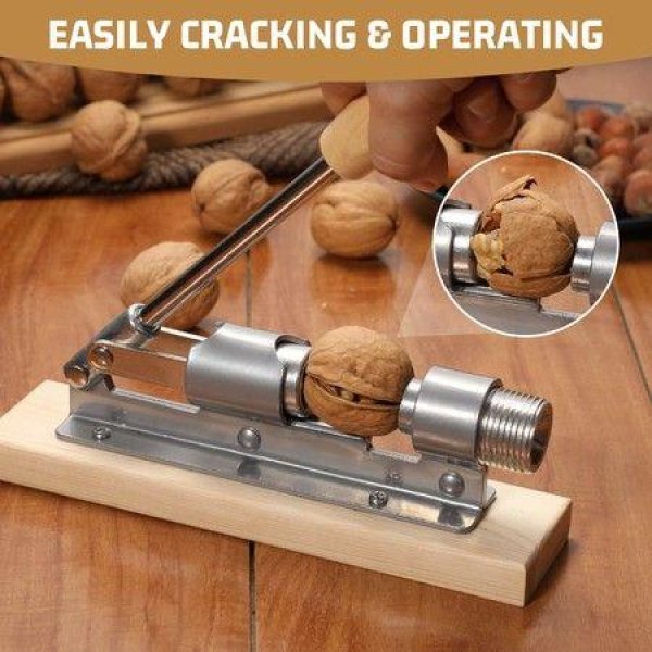 Good Heavy Duty Pecan Nut Cracker Tool With 4 Picks Wood Base & Handle.