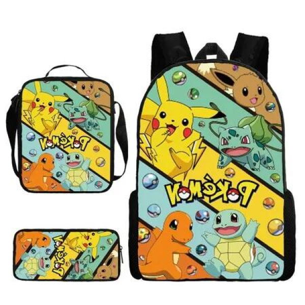 Gotta Catch 'Em All: PokÃ©mon Backpack, Shoulder Bag, Pencil Case Set with Pikachu Design, Perfect for Primary School Students