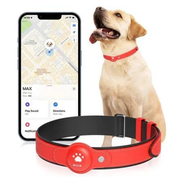 GPS Tracker for Dogs, 2 in 1 Pet Tracking Smart Collar (Only iOS), Real time Location Soft and Comfortable PU Dog Collar GPS Tracker,No Monthly Fee Tracking Tag for Your Puppy (Locator Included)