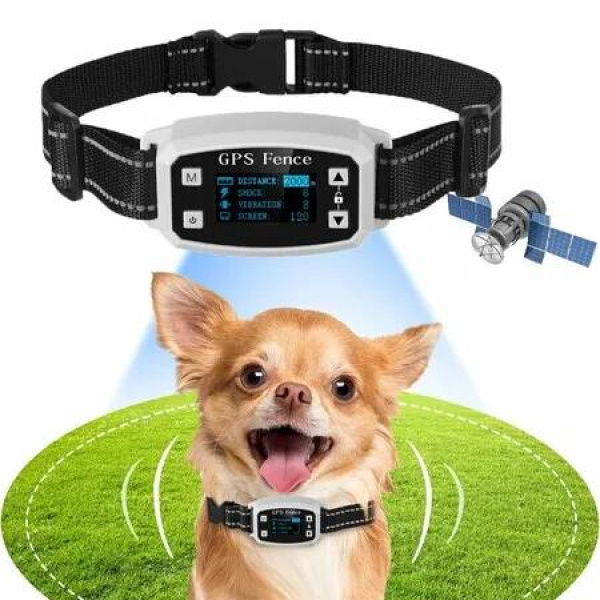 GPS Wireless Dog Fence,Boundary Containment System Safe Effective Beep Shock Dog Fence, Waterproof Training Collar Adjustable Control Range,White