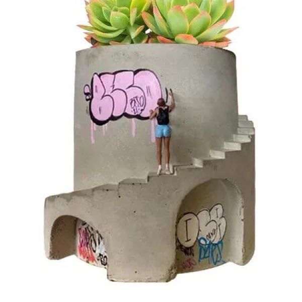 Graffiti Flower Pots, Street Art Planter, Handmade Concrete Graffiti Pots, Unique Street Art Inspired Concrete Planter for Succulents and Small Plants
