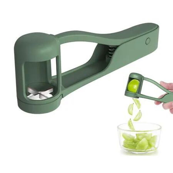 Grape Cutter for Toddlers, Grape Slicer for Baby, Grape Tomato Cherry Strawberry Cutter Tools Into 4 Pieces for Vegetable Fruit Salad, Green