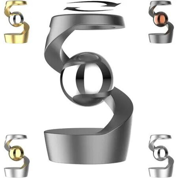 Gravity Defying Kinetic Desk Toy,Desk Spinning Toys for,Stress Relieving Optical Illusion Toys,Perfect for Car Ornaments Office Decor(Grey+Silver Bead)