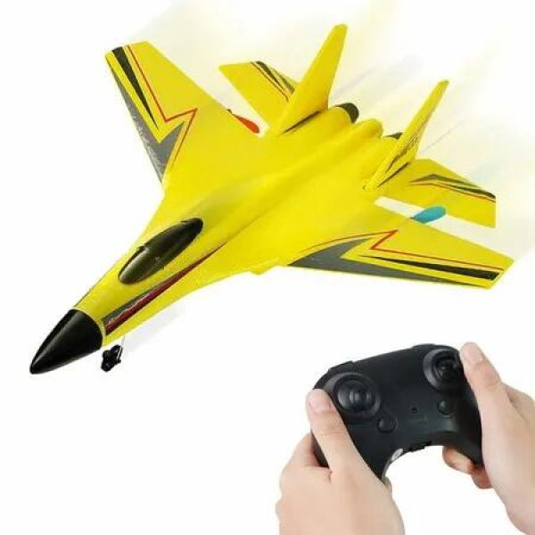 Gravity Gliders Airplane with Lights,Upgrade RC Plane Remote Control Glider Airplanes 2.4 GHZ 2 Channels,Anti-Collision Silicone Nose RC Plane (Yellow)