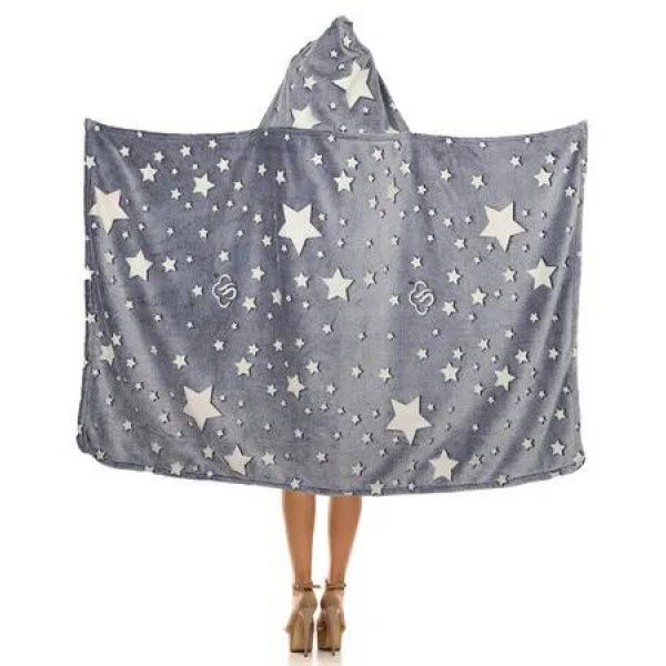Gray Star Glow in The Dark Cozy Wearable Blanket Hooded Throw Gaming Comfort Soft Shawl Wrap Warm Nap Quilt For Man Woman