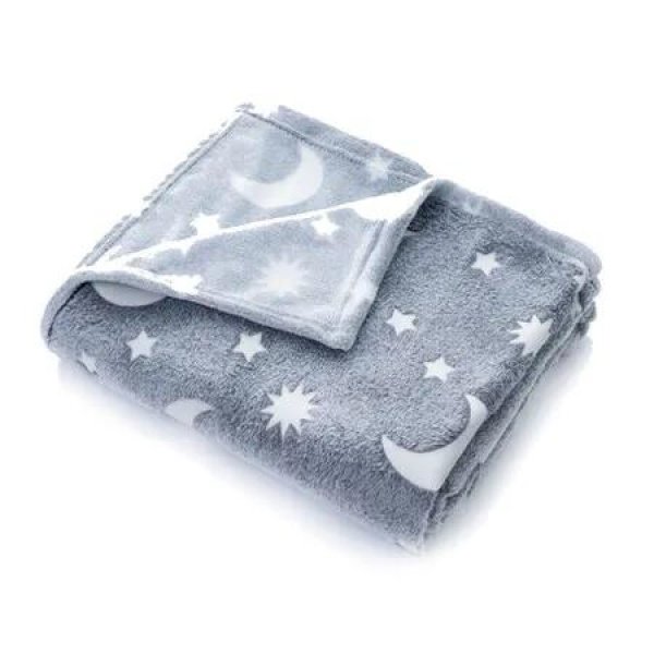 Gray stars and moon 152*127CM Glow in The Dark Magical Soft Fleece Blanket Kids Birthday Gift