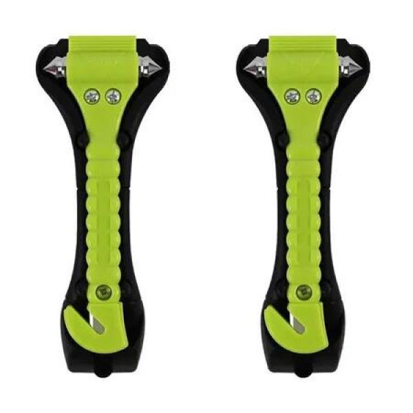 Green 2 Pack Emergency Window Breaker Safety Hammer MultiFunction Escape Tool With Base Reflective Strips Tempered Glass Hammer