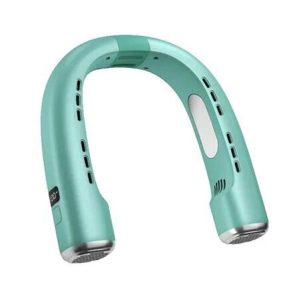 Green Bladeless Neck Fan USB Digital Display Five Wind Speeds Zero Gravity Feel Multiple Wind Sensations To Meet Diverse Cooling Needs