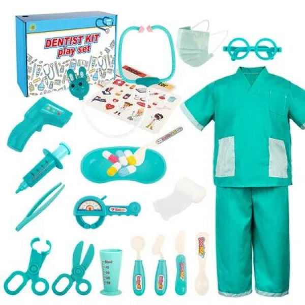 Green Childrens Simulated Medical Set Family Care Grooming Doctor Toy Pet Set for Ages 6 and Up