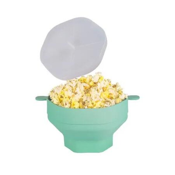 Green Microwave Popcorn Popper Machine, Silicone Popcorn Maker Popper for Family Movie Night Popcorn Buckets
