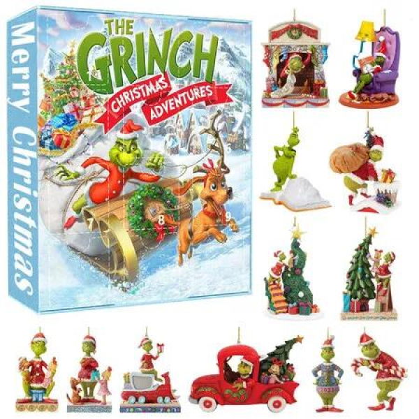 Green Monster Grinch Advent Calendar Set of 12 Cute Cartoon Figures Dolls for Christmas Holiday Stocking Stuffer GJ171-003