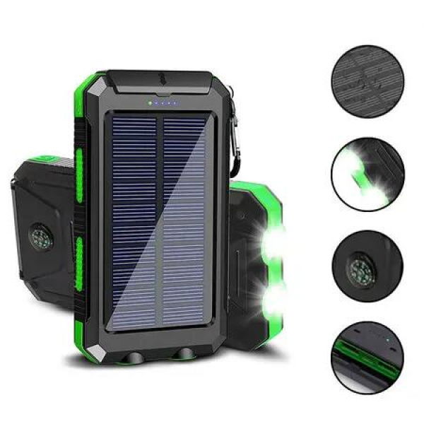 Green Outdoor Solar Charger 20000mAh LED Lighting Waterproof Mobile Power Bank