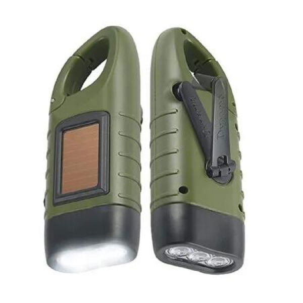 Green Portable Outdoor Multi Functional Solar Charging LED Flashlight Hand Cranked Emergency Light