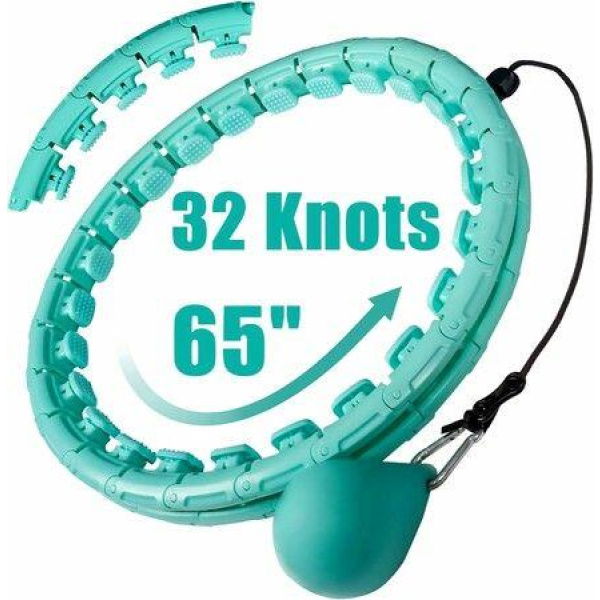 (Green)32 Detachable Knots-2 in 1 Abdomen Fitness Massage Non Fall Smart Hooola Hoop with Auto Spinning Ball,Weighted Exercise Hoop Plus Size