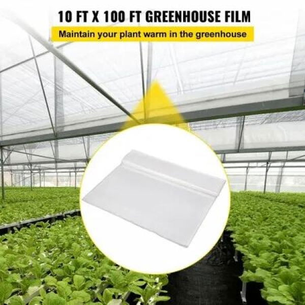 Greenhouse Film, 10' x 100' Greenhouse Plastic Sheeting, 6 mil Thickness Suncover Greenhouse, 4 Year Clear Polyethylene Cover, UV Proof Farm Plastic Supply for Gardening, Farming and Agricultu