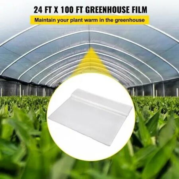 Greenhouse Film, 24' x 100' Greenhouse Plastic Sheeting, 6 mil Thickness Suncover Greenhouse, Clear Polyethylene Cover, UV Proof Farm Plastic Supply for Gardening, Farming and Agriculture