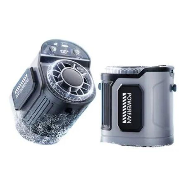 Grey 100 Speed USB Rechargeable Waist Fan Portable Outdoor Cooling LED Display Waterproof Dustproof Fallproof For Construction Sites Neck Handheld Use