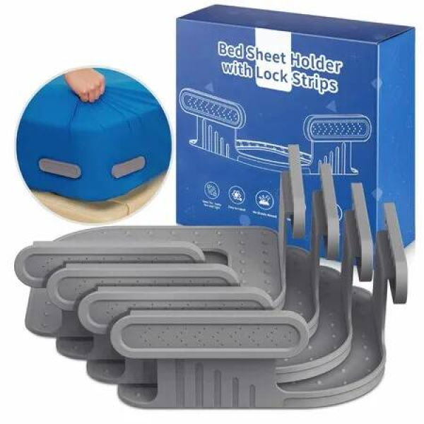 Grey 4 Pack Invisible Sheet and Bed Cover Clips High-Performance Bed Sheet Fasteners Clips Non-Slip for Mattress Blankets Bed Linen