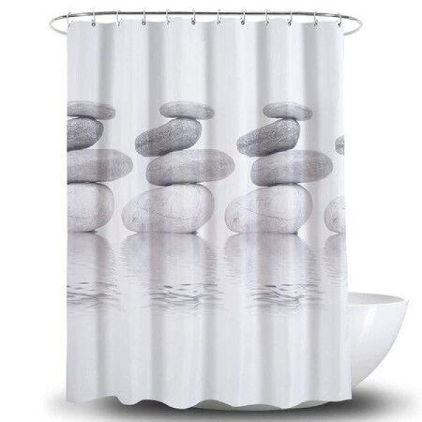 Gray And White Shower Curtain Waterproof Bathroom Accessories Set With Hooks (180x180cm)