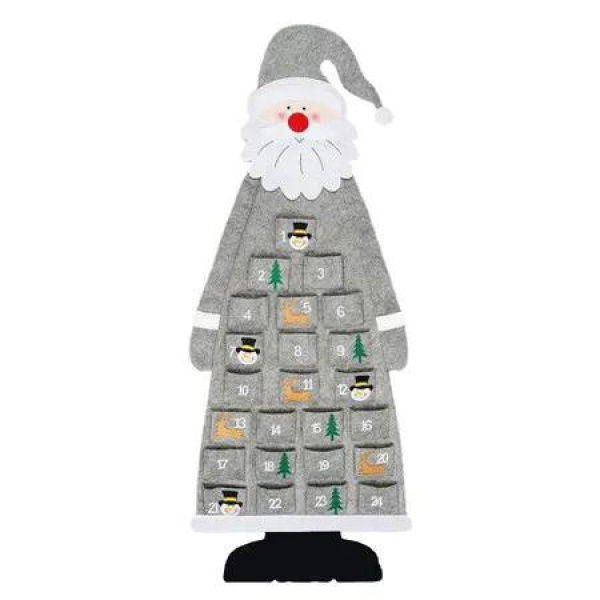 Grey Felt Christmas Tree Advent Calendar Wall Hanging with 24 Pockets for Santa 24 Day Countdown Christmas Decoration Gift