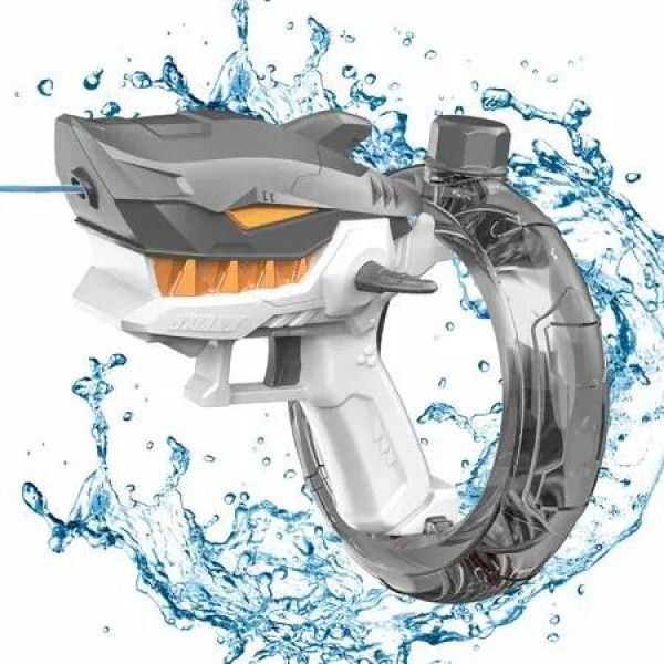 (Grey)Electric Water Gun For Kidsï¼ŒCartoon Shark Watergun Automatic Squirt Fast-Fill Water Blaster Toys,Summer Outdoor Play Water Toys