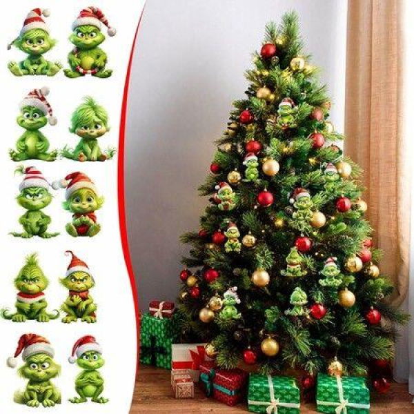 Grinch Acrylic Hanging Ornaments 10PCS Cute Green Christmas Tree Decorations