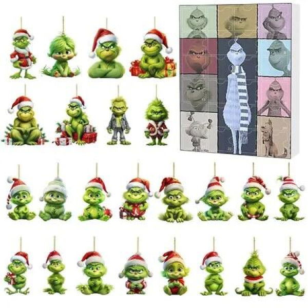 Grinch Advent Calendar Christmas Tree Ornament,24 Days of Christmas Advent Calendar Grinch Countdown Box Surprise Box Holiday Gifts