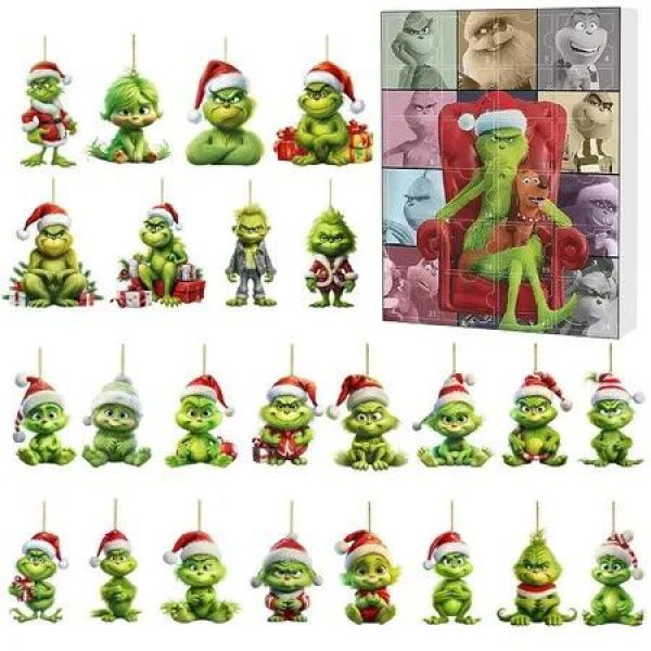 Grinch Advent Calendar Christmas Tree Ornament,24 Days of Christmas Advent Calendar Grinch Countdown Box Surprise Box Holiday Gifts