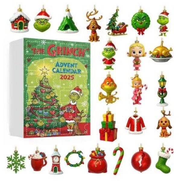 Grinch Christmas Advent Calendar, 24 Days Christmas Pendant Hanging Ornament Countdown Calendar Tree Ornaments