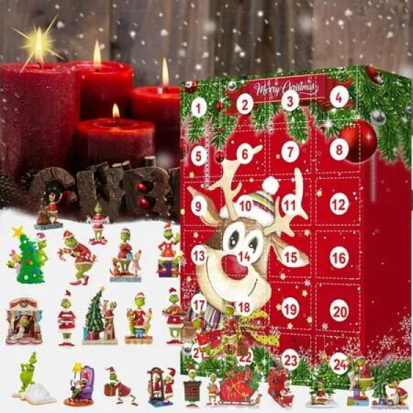 Grinch Christmas Advent Calendar 24 Gifts, Grinch Themed Figures Countdown Pendant decoration For Christmas Tree