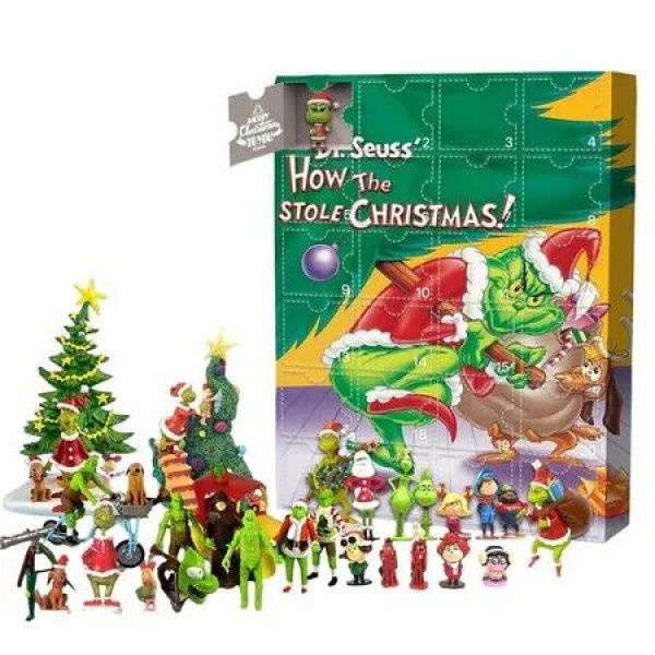 Grinch Christmas Advent Calendar with Green Mon-ster Grinchs Toys 24 Days Xmas Countdown Calendar with Surprise Toy