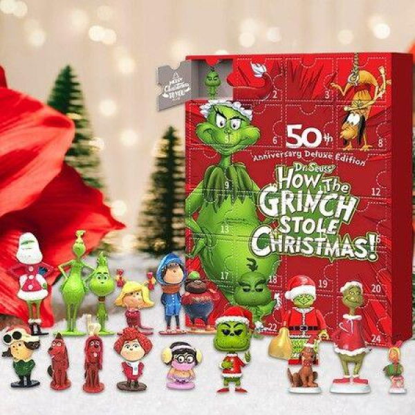 Grinch Christmas Advent Calendar,24 Days of Christmas Advent Calendar,24Pcs Cute Cartoon Elf Figures Doll Xmas Vacation Stocking Stuffer Gifts Idea