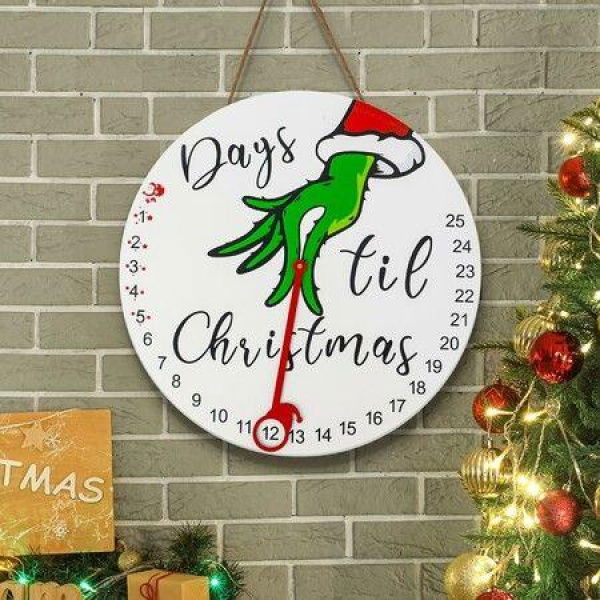 Grinch Christmas Countdown Advent Calendar Wooden Hanging Sign with Stand for Holiday Decor