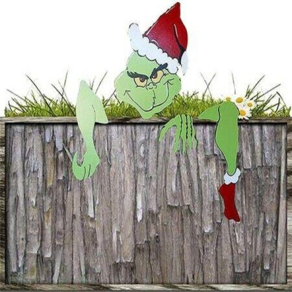 Grinch Christmas Decoration Yard Fence Peeker Yard Art Ornaments Christmas PVC Wall Signs