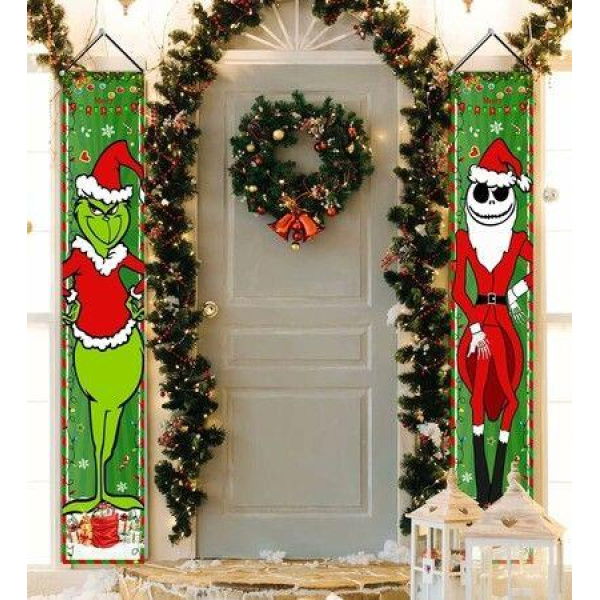 Grinch Christmas Decorations Grinch Porch Sign Door Banner Merry Grinchmas Theme Photography Yard Sign Banner B